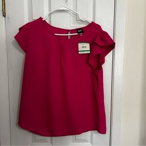 Anne Klein Red Boxy Cap Sleeve Blouse